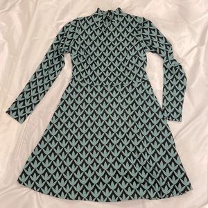 Boden leaf’s print mint black long sleeve sweater fabric midi dress